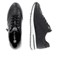Schwarze remonte Damen Sneaker D1G02-02 mit einem Reißverschluss. Schuh von oben, liegend.