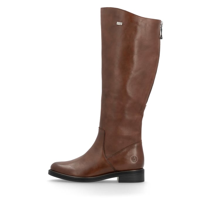 Braune remonte Hochschaftstiefel D8391-22 mit wasserabweisender TEX-Membran. Schuh Außenseite.