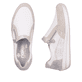 Weiße Rieker Damen Slipper N1151-61 mit einem Reißverschluss sowie Extraweite H. Schuh von oben, liegend.