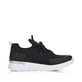 Schwarze Rieker Damen Slipper N4722-00 mit Gummischnürung sowie gesticktem Logo. Schuh Innenseite.