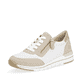 Weiße vegane remonte Damen Sneaker R6709-80 mit einem Reißverschluss. Schuh seitlich schräg.