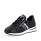 Schwarze remonte Damen Sneaker D1G02-02 mit einem Reißverschluss. Schuh seitlich schräg.