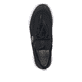Schwarze Rieker Damen Slipper N4722-00 mit Gummischnürung sowie gesticktem Logo. Schuh von oben.