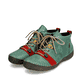 
Smaragdgrüne Rieker Damen Schnürschuhe 52507-52 mit einer schockabsorbierenden Sohle. Schuhpaar schräg.