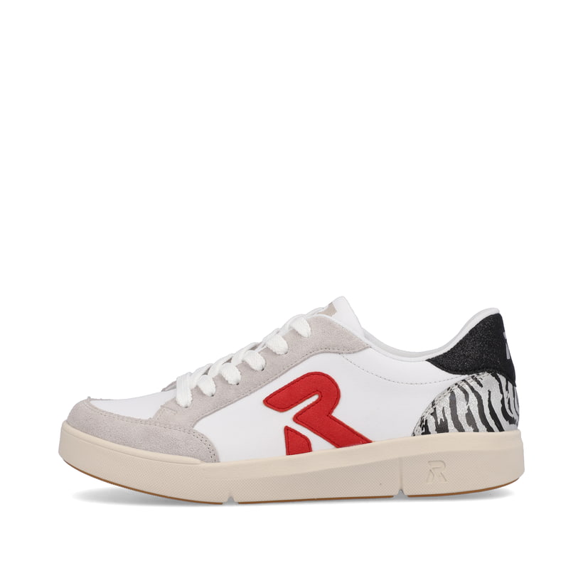 Weiße Rieker Damen Sneaker Low 41909-90 mit super leichter und flexibler Sohle. Schuh Außenseite.