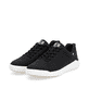 Schwarze waschbare Rieker Herren Sneaker Low U1102-00 mit einer flexiblen Sohle. Schuhpaar seitlich schräg.