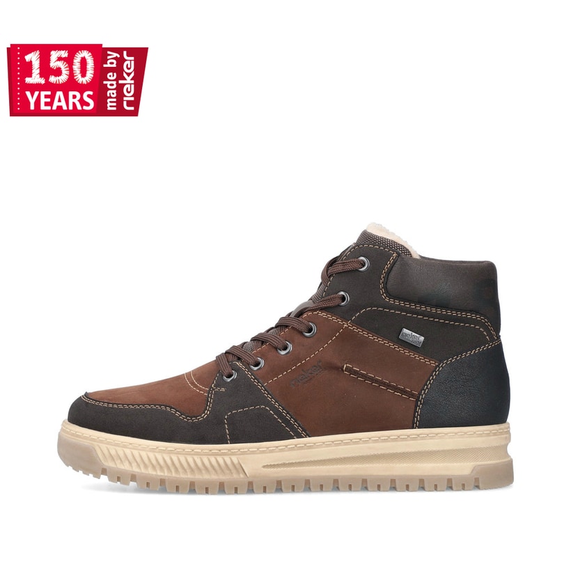 Braune Rieker Herren Sneaker High 38540-25 mit wasserabweisender TEX-Membran. Schuh Außenseite.