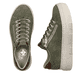 Grüne Rieker Damen Sneaker Low M1952-52 mit Reißverschluss sowie geprägtem Logo. Schuh von oben, liegend.