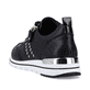 
Nachtschwarze remonte Damen Sneaker R6707-01 mit einer Profilsohle. Schuh von hinten