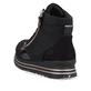 
Mitternachtsschwarze remonte Damen Sneaker D1370-01 mit Schnürung und Reißverschluss. Schuh von hinten