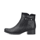 
Nachtschwarze Rieker Damen Stiefeletten 78660-00 mit einer Profilsohle mit Blockabsatz. Schuh Außenseite