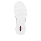 Weiße Rieker Damen Slipper N4278-90 mit Gummischnürung sowie mehrfarbigem Muster. Schuh Laufsohle.