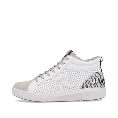 Rieker Damen Sneaker High swan-white arctic-grey zebra