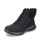Schwarze Rieker Damen Schnürstiefel M5011-00 mit flexibler Sohle. Schuh seitlich schräg.