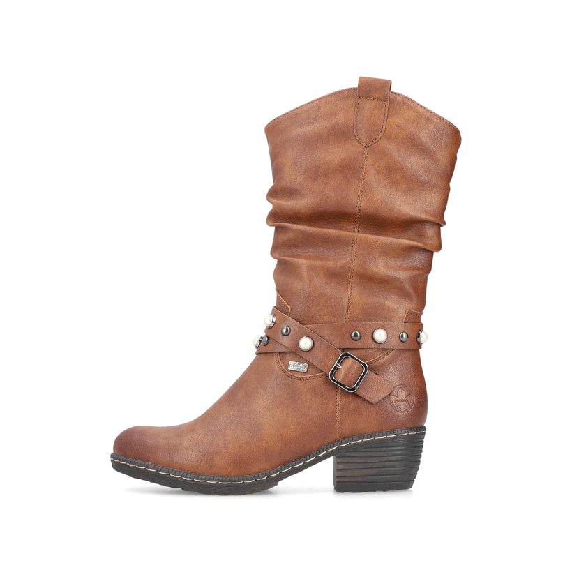 Braune Rieker Damen Kurzstiefel 93776-24 mit wasserabweisender RiekerTEX-Membran. Schuh Außenseite.