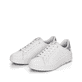 Weiße Rieker Damen Sneaker Low 41902-80 mit super leichter und flexibler Sohle. Schuhpaar seitlich schräg.