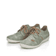 Grüne Rieker Damen Schnürschuhe 52528-52 mit einer extra weichen Decksohle. Schuhpaar seitlich schräg.