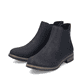 Asphaltschwarze Rieker Damen Chelsea Boots 72254-00 mit einem Reißverschluss. Schuhpaar seitlich schräg.