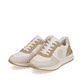 
Cremeweiße remonte Damen Sneaker R3706-81 mit Schnürung sowie einer Profilsohle. Schuhpaar schräg.
