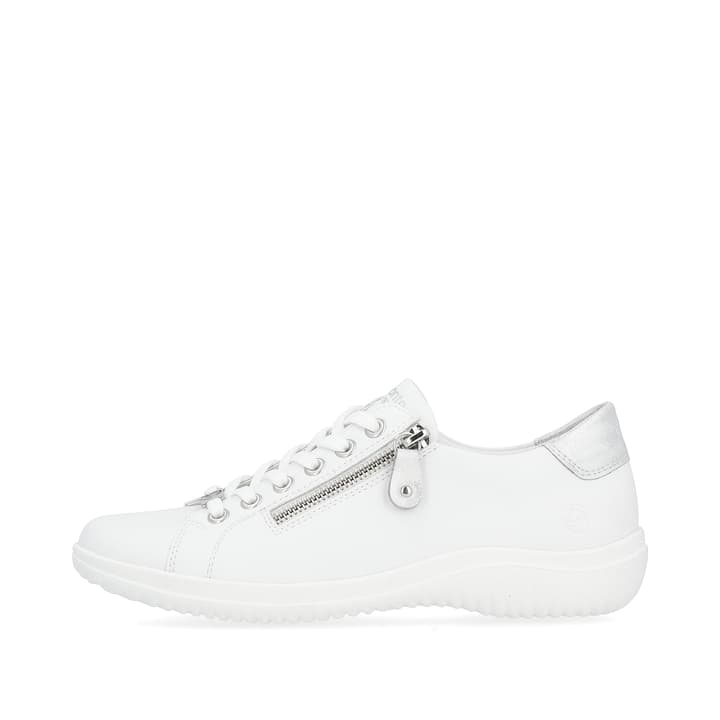 Weiße remonte Damen Schnürschuhe D1E03-80 mit einem Reißverschluss. Schuh Außenseite.