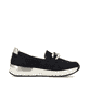 Schwarze Rieker Damen Loafer 58944-00 mit Elastikeinsatz sowie stylischer Kette. Schuh Innenseite.