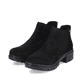 
Graphitschwarze Rieker Damen Chelsea Boots 76884-00 mit einer robusten Profilsohle. Schuhpaar schräg.