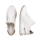 
Reinweiße remonte Damen Sneaker D3210-80 mit einer leichten Sohle mit Keilabsatz. Schuhpaar von oben.