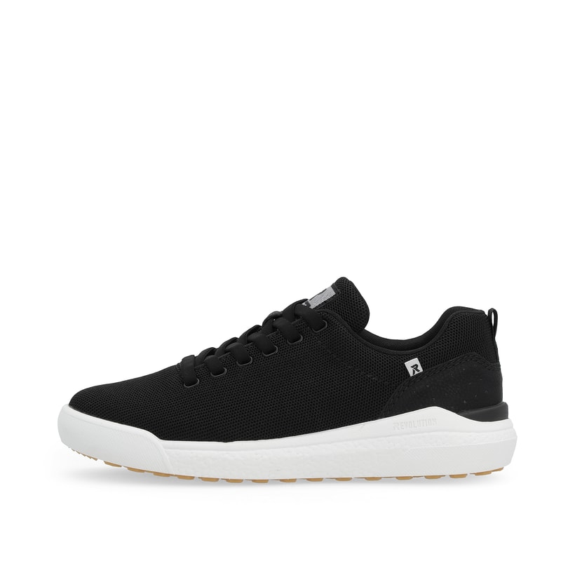 Schwarze waschbare Rieker Damen Sneaker Low W1102-00 mit super leichter Sohle. Schuh Außenseite.