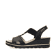 Schwarze Rieker Keilsandaletten 67498-00 mit einem Elastikeinsatz. Schuh Außenseite.