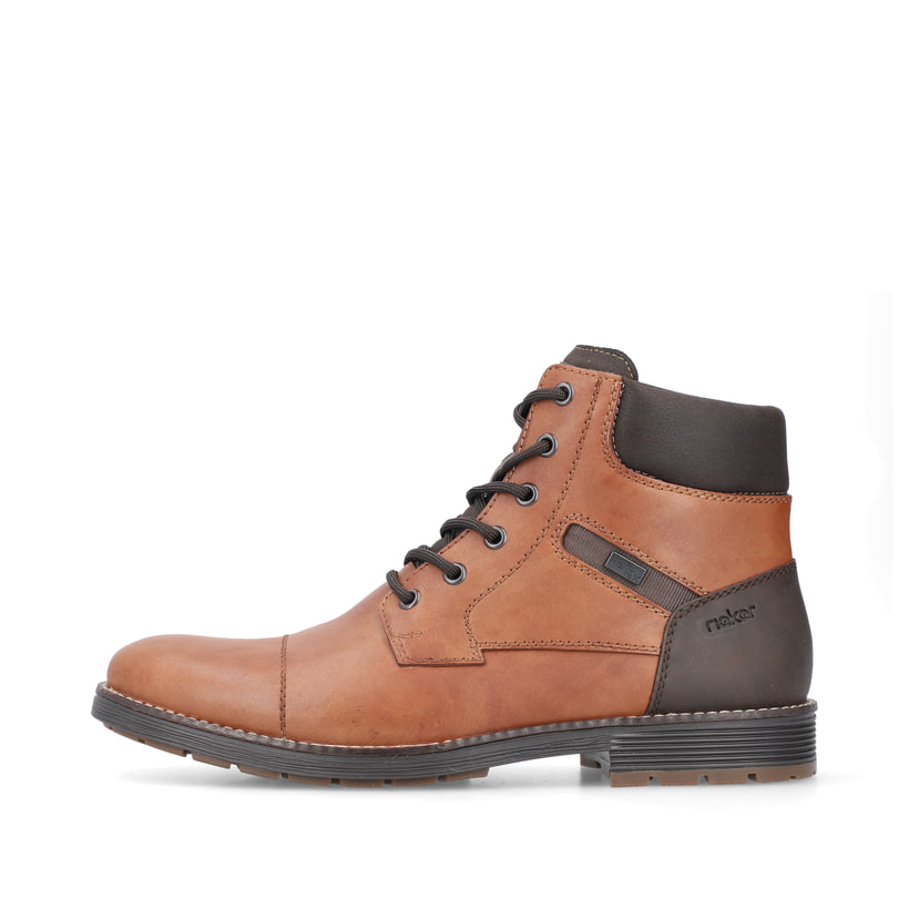 Braune Rieker Herren Schnürstiefel F4510-24 mit wasserabweisender TEX-Membran. Schuh Außenseite.