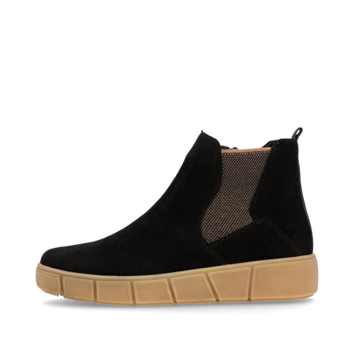 Schwarze remonte Chelsea Boots D1T71-00 mit Reißverschluss sowie Komfortweite G. Schuh Außenseite.