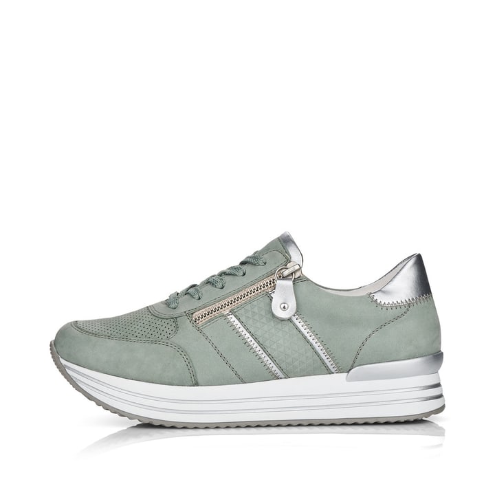 
Mintgrüne remonte Damen Sneaker D1310-52 mit einer besonders leichten Plateausohle. Schuh Außenseite