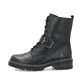 
Tiefschwarze remonte Damen Biker Boots D0B78-01 mit Schnürung und Reißverschluss. Schuh Außenseite