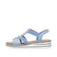 
Himmelblaue Rieker Damen Keilsandaletten V0687-10 mit Elastikeinsatz sowie Keilabsatz. Schuh Außenseite
