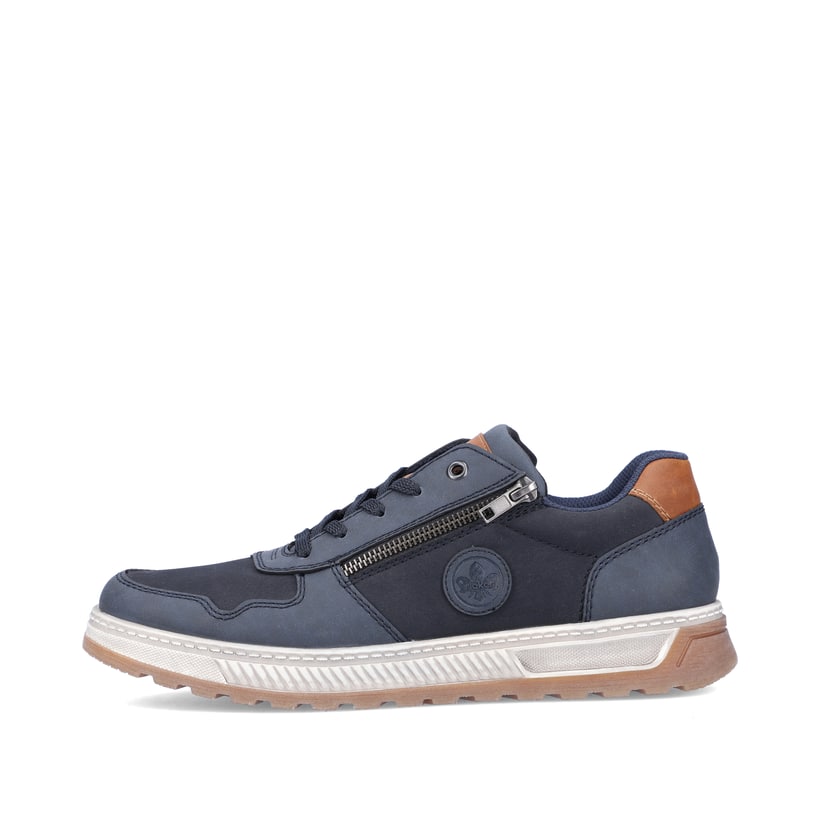 
Marineblaue Rieker Herren Sneaker Low 37029-14 mit einer robusten Profilsohle. Schuh Außenseite