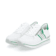 Weiße remonte Damen Sneaker D1318-82 mit Reißverschluss sowie Ziernähten. Schuhpaar seitlich schräg.