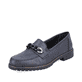 
Königsblaue Rieker Damen Loafers 51869-14 mit einer schockabsorbierenden Sohle. Schuh seitlich schräg