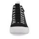 Schwarze Rieker Damen Sneaker High L9892-00 mit Reißverschluss sowie weißem Logo. Schuh von vorne.