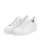 Weiße Rieker Damen Sneaker Low W0705-80 mit strapazierfähiger Sohle. Schuhpaar seitlich schräg.