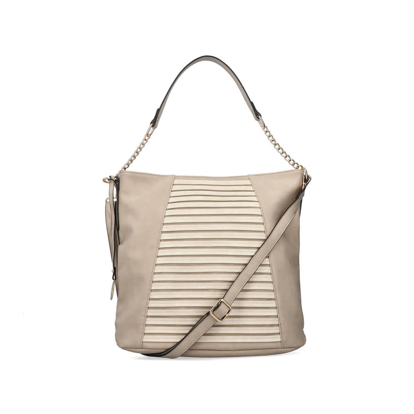 Rieker Damen Handtasche H1508-60 in Cremebeige aus Kunstleder mit Reißverschluss. Handtasche Vorderseite.