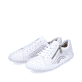 Weiße Rieker Damen Schnürschuhe 52824-80 mit Reißverschluss sowie Löcheroptik. Schuhpaar seitlich schräg.
