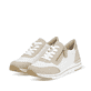 Weiße vegane remonte Damen Sneaker R6709-80 mit einem Reißverschluss. Schuhpaar seitlich schräg.