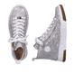 Graue Rieker Damen Sneaker High N3945-40 mit Reißverschluss sowie Komfortweite G. Schuh von oben, liegend.