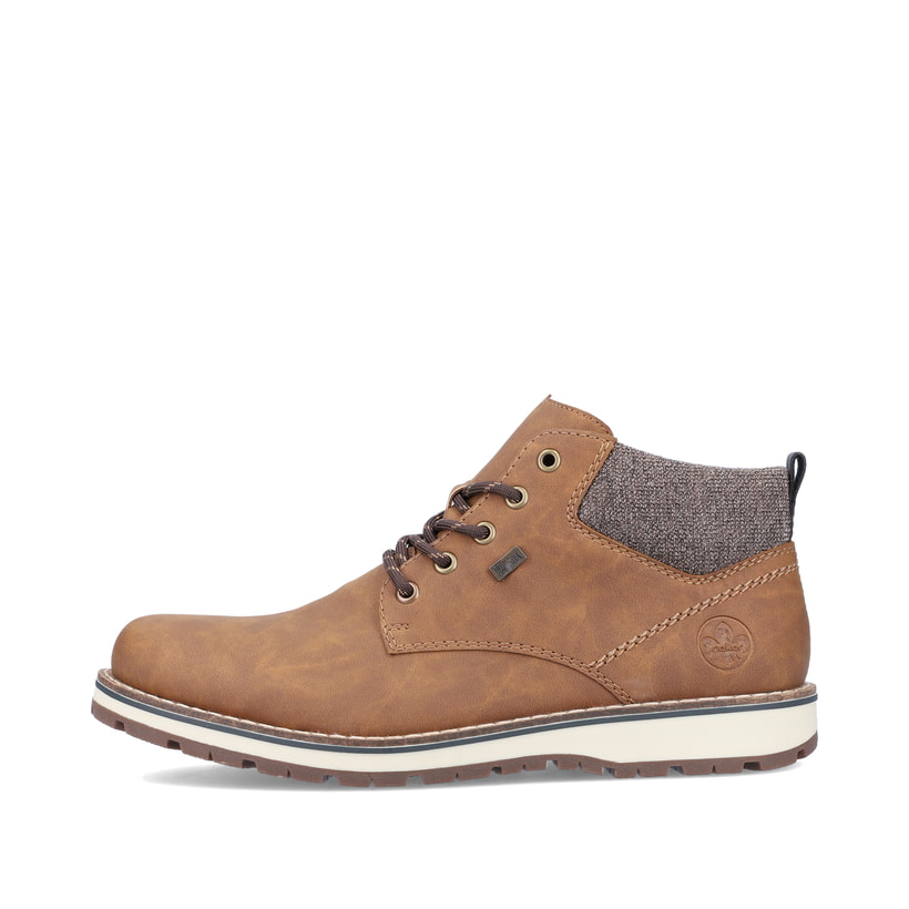 
Karamellbraune Rieker Herren Schnürstiefel 38419-24 mit einer robusten Profilsohle. Schuh Außenseite