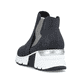 
Dunkelblaue Rieker Damen Chelsea Boots X6361-14 mit einer leichten Plateausohle. Schuh von hinten