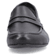 Schwarze Rieker Damen Loafer 51954-01 mit einem Elastikeinsatz. Schuh von vorne.