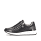 
Nachtschwarze remonte Damen Sneaker R3707-01 mit einer Profilsohle. Schuh Außenseite