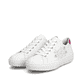 Weiße Rieker Damen Sneaker Low L5901-80 mit Schnürung sowie floralem Muster. Schuhpaar seitlich schräg.