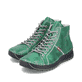
Smaragdgrüne Rieker Damen Schnürschuhe 71510-52 mit Schnürung und Reißverschluss. Schuhpaar schräg.