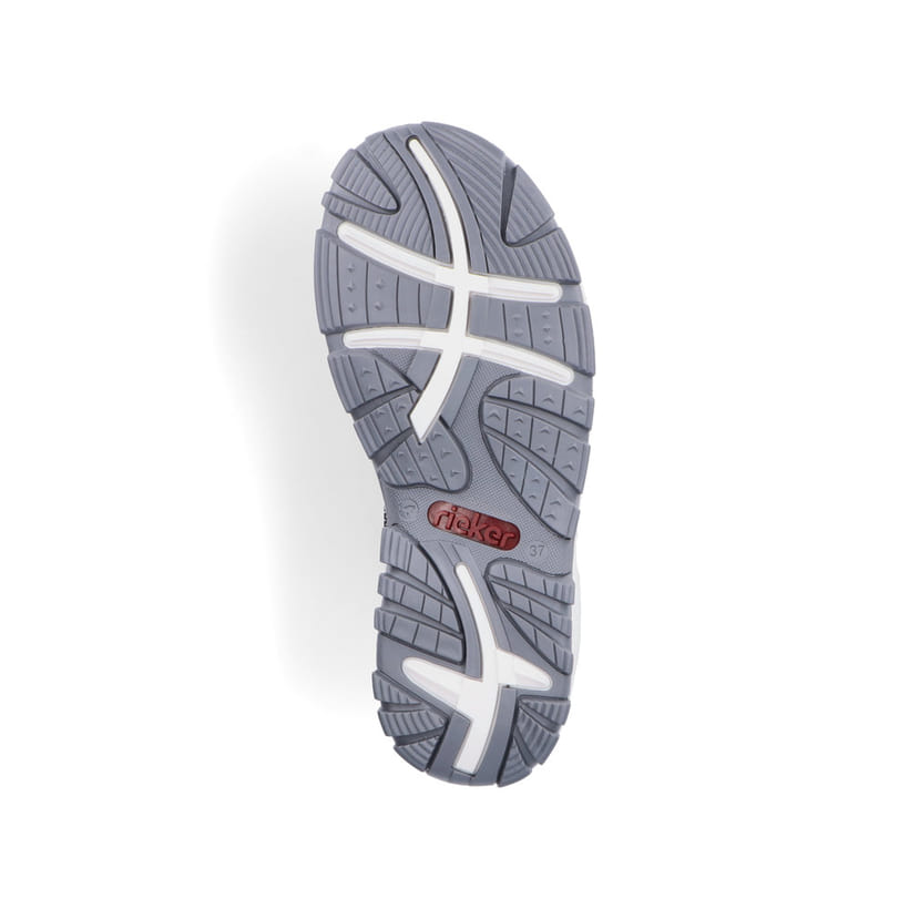 Pazifikblaue Rieker Damen Trekkingsandalen 68888-14 mit einer robusten Profilsohle. Schuh Laufsohle.